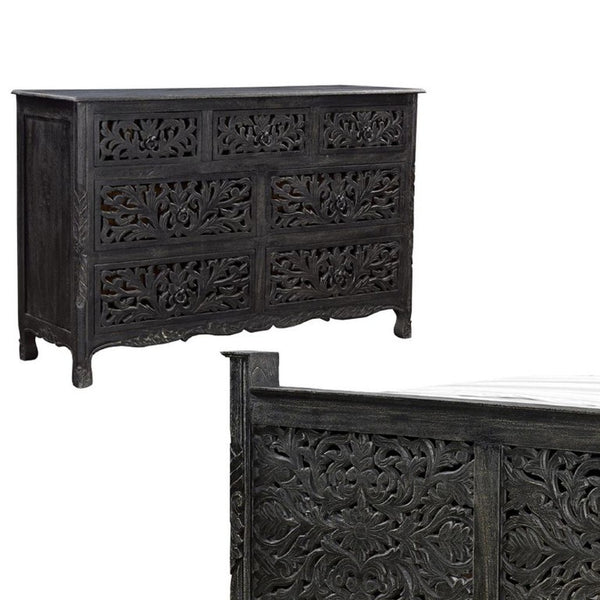 Three Piece Solid Wood Bedroom Furniture Set in Sleek Black for Modern Homes