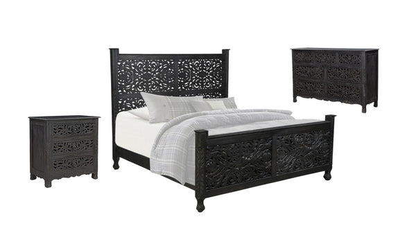HomeRoots Three Piece Solid Wood Bedroom Furniture Set for a Bold and Elegant Sleeping Space 636278