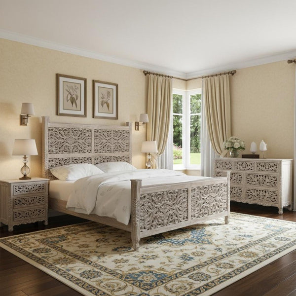 Three Piece Solid Wood Bedroom Furniture Collection for a Modern Gray Aesthetic