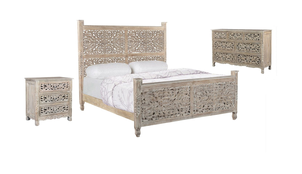 HomeRoots Three Piece Solid Wood Bedroom Furniture Collection for a Modern Gray Aesthetic 636280