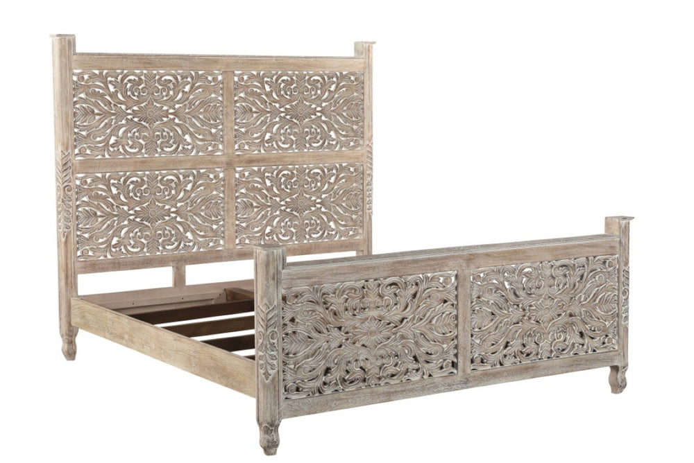 HomeRoots Three Piece Solid Wood Bedroom Furniture Collection for a Modern Gray Aesthetic 636280