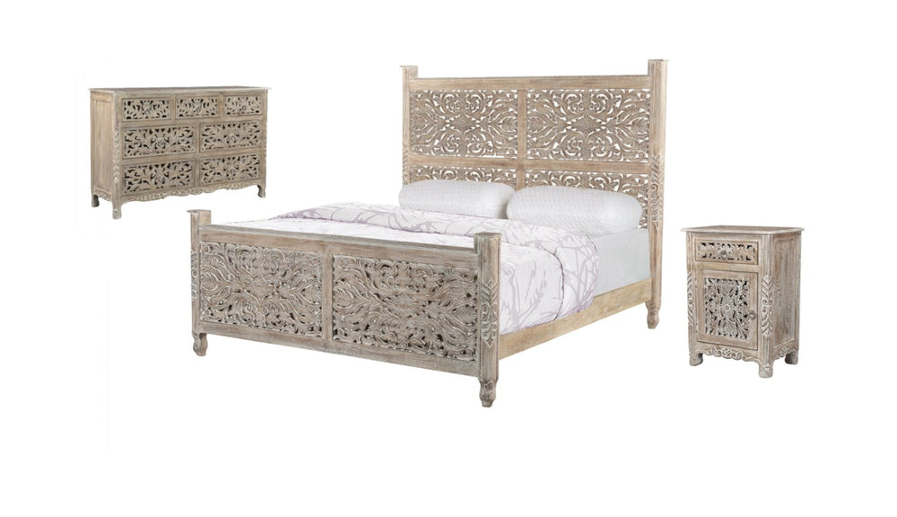 HomeRoots Three Piece Solid Wood Bedroom Furniture Set in a Sleek Modern Gray Finish 636281