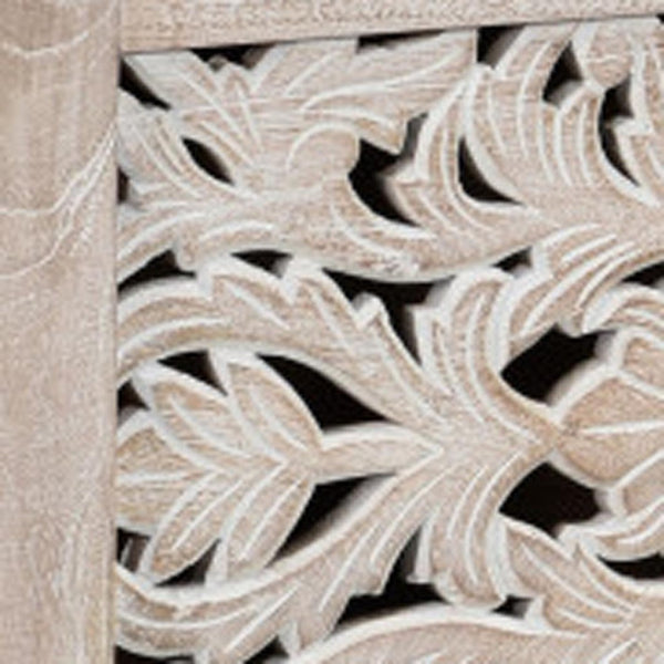 HomeRoots 52" White Distressed Solid Wood Carved Floral Ottoman - Multi-Functional Storage Bench for Any Space 636282