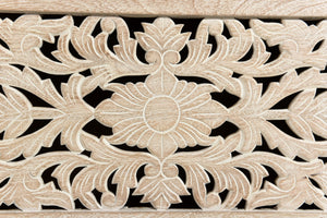 HomeRoots 52" White Distressed Solid Wood Carved Floral Ottoman - Multi-Functional Storage Bench for Any Space 636282