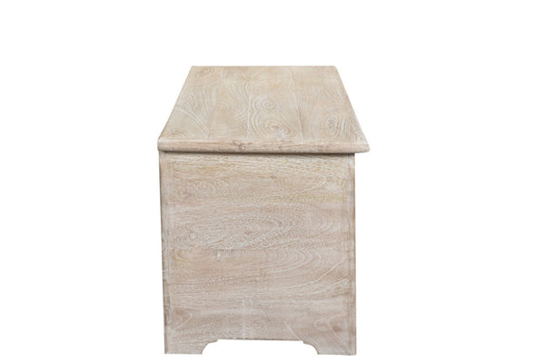 HomeRoots 52" White Distressed Solid Wood Carved Floral Ottoman - Multi-Functional Storage Bench for Any Space 636282