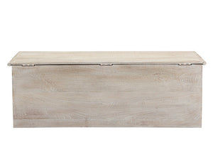 HomeRoots 52" White Distressed Solid Wood Carved Floral Ottoman - Multi-Functional Storage Bench for Any Space 636282