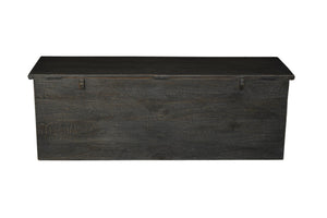 HomeRoots 52" Black Distressed Solid Wood Carved Floral Storage Ottoman - Rustic Elegance with Hidden Storage 636283