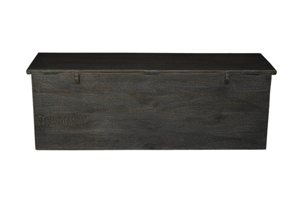 HomeRoots 52" Black Distressed Solid Wood Carved Floral Storage Ottoman - Rustic Elegance with Hidden Storage 636283
