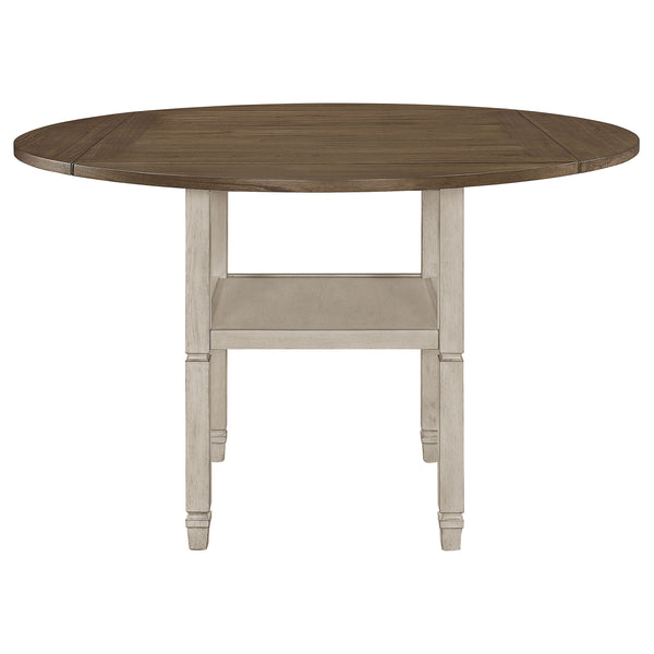 English Elm Bentley Rustic Cream Round Extension Dining Table with Base Shelf, Farmhouse Charm & Weathered Finish B062P331051