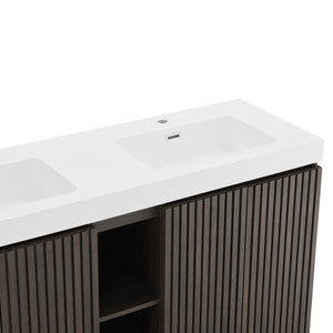 English Elm Galan60F" Modern Smoked Oak Bathroom Vanity With One-Piece Sink, Spacious Storage & Soft-Close Hinges W1865S00153