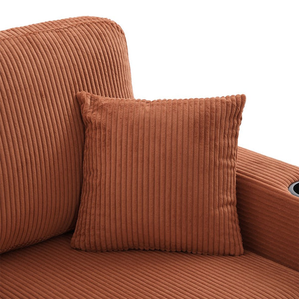 English Elm UNITED Corduroy L-Shaped Sectional Sofa with Storage Ottoman, USB Ports, Cup Holders & LED Lighting Orange W1568P332402