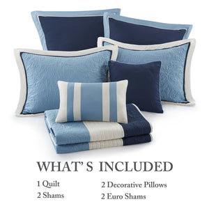 English Elm 7-Piece Full/Queen Quilt Set Navy with Euro Shams & Decorative Pillows, Brushed Microfiber Comfort Multicolor 15.35 L x 17.72 W x 9.45 H B035P408224