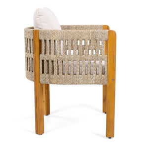 English Elm Acacia Wood Outdoor Dining Chair Set with Rope Arms and Waterproof Cushions N779P279983M