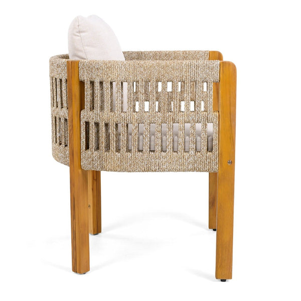 English Elm Acacia Wood Outdoor Dining Chair Set with Rope Arms and Waterproof Cushions N779P279983M