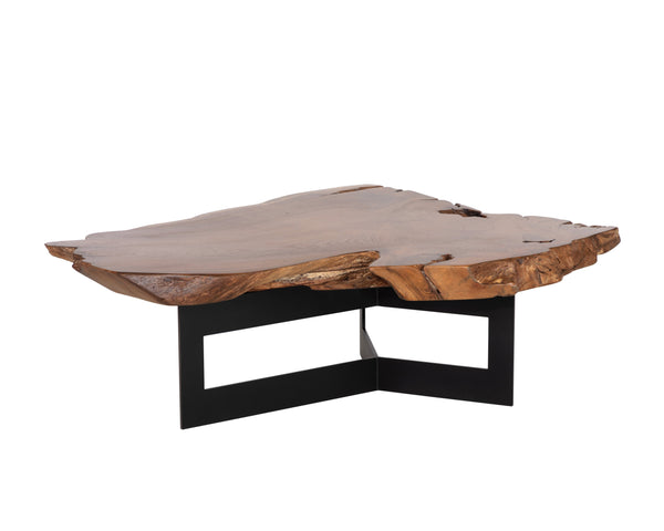 Sunpan Wyatt Coffee Table - Handcrafted Solid Teak Root Wood with Unique Design, Sturdy Steel Frame & Style Natural