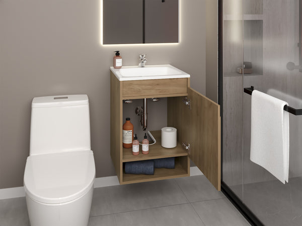 English Elm Bathroom Vanity Engineered Wood 24.8” H with Single Door, 2 Shelves, Modern Eco-Friendly Design Natural 29.53 L x 22.44 W x 3.94 H B097S00207