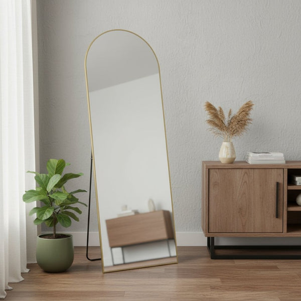 HomeRoots 63" Gold Metal Arch Full-Length Mirror with Elegant Design for Stylish Home & Office Decor 636326