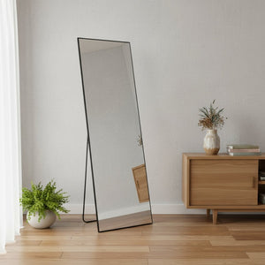 HomeRoots 63" Black Metal Full-Length Mirror - Sleek Freestanding & Wall Mount Design, Modern & Versatile Decor 636329
