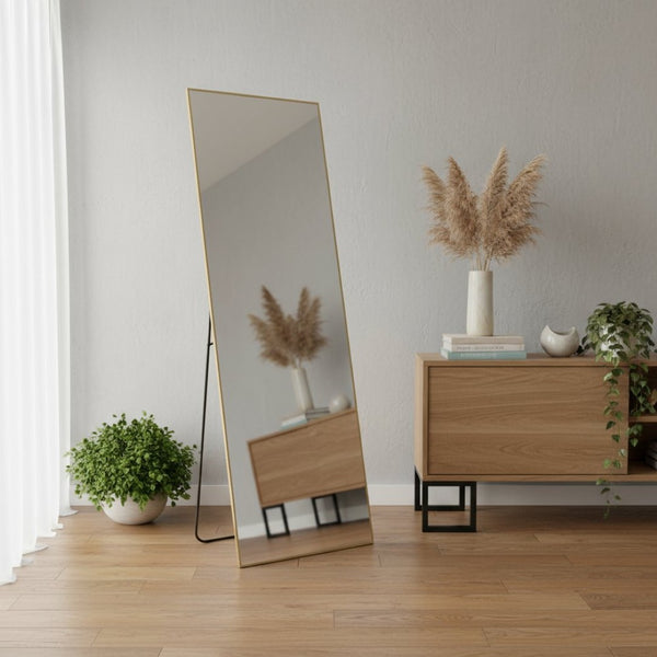 HomeRoots 63" Elegant Gold Metal Full-Length Mirror - Freestanding & Wall Mount - Modern, Versatile Design 636330