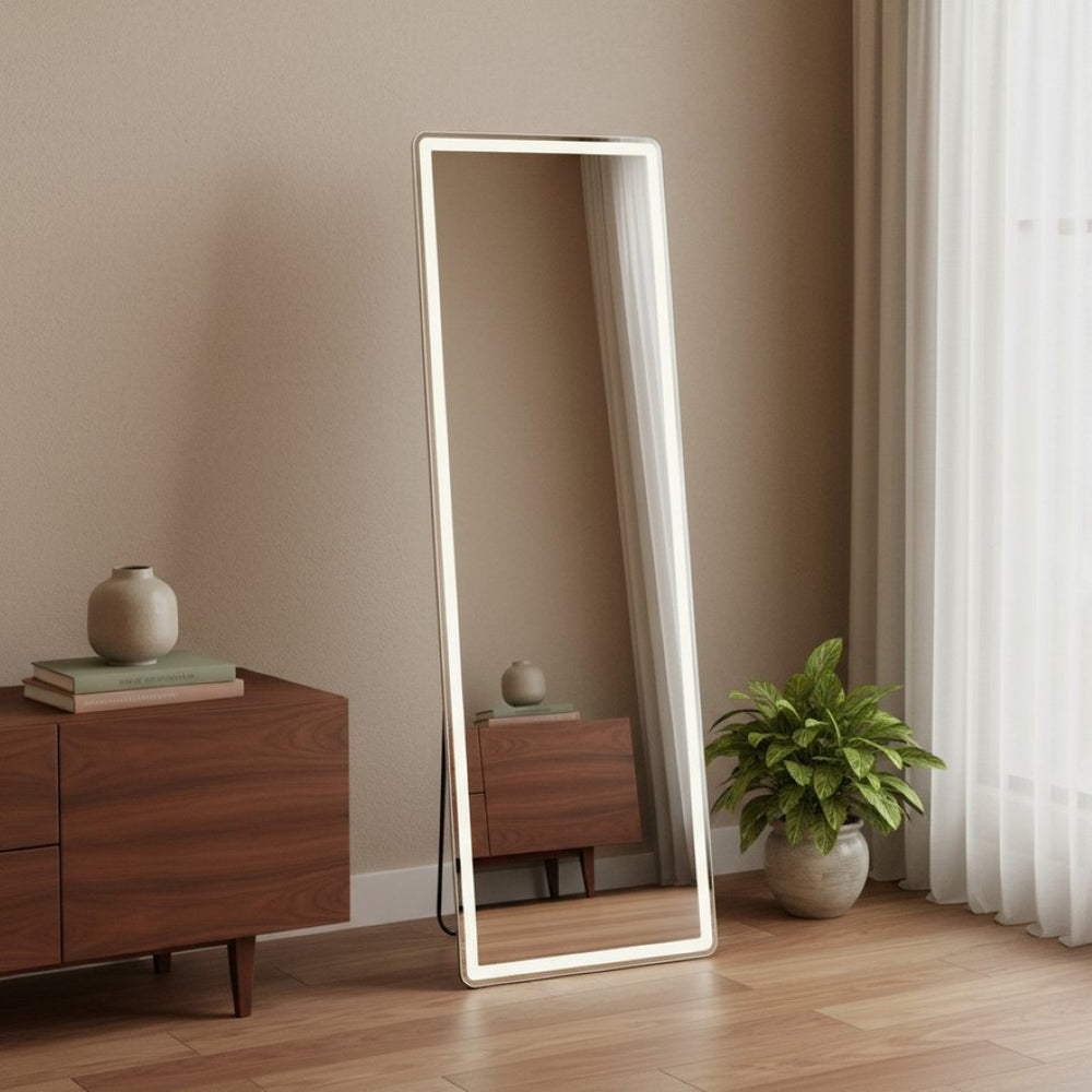 HomeRoots 64" Clear Lighted Frameless Full Length Mirror - Dual Installation with Adjustable LED Brightness 636333