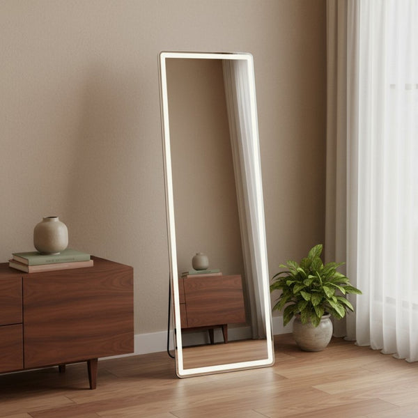HomeRoots 64" Clear Lighted Frameless Full Length Mirror - Dual Installation with Adjustable LED Brightness 636333