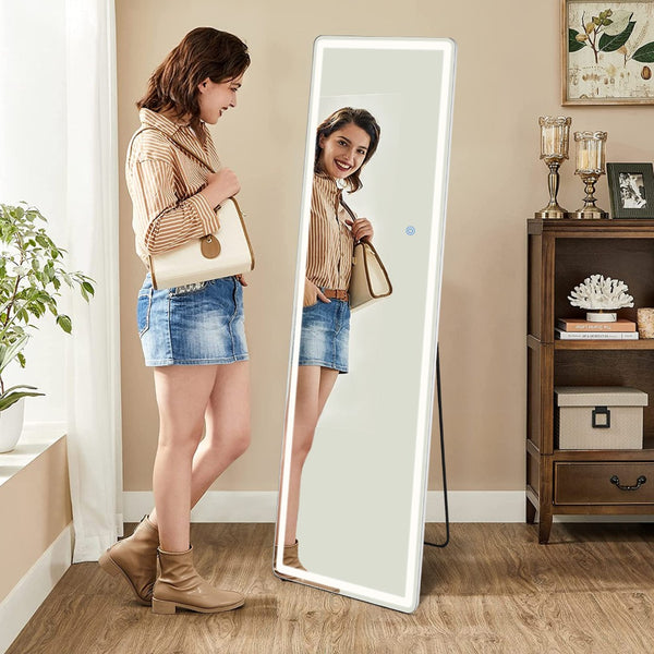 HomeRoots 64" Clear Lighted Frameless Full Length Mirror - Dual Installation with Adjustable LED Brightness 636333