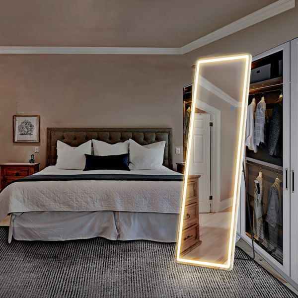 HomeRoots 64" Clear Lighted Frameless Full Length Mirror - Dual Installation with Adjustable LED Brightness 636333