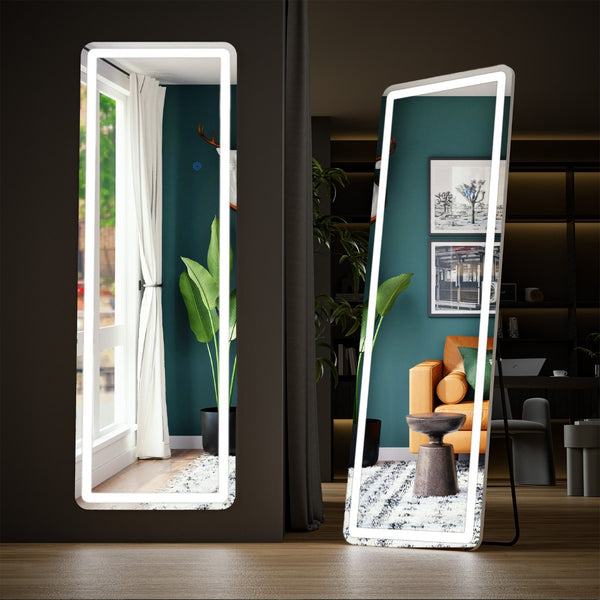 HomeRoots 64" Clear Lighted Frameless Full Length Mirror - Dual Installation with Adjustable LED Brightness 636333