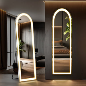 HomeRoots 60" Clear Arched Full-Length Mirror with Adjustable LED Lighting - Stylish, Versatile & Frameless Design 636334