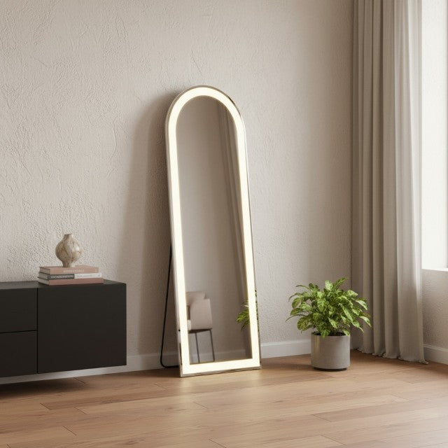 HomeRoots 60" Clear Arched Full-Length Mirror with Adjustable LED Lighting - Stylish, Versatile & Frameless Design 636334