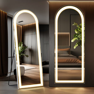 HomeRoots 71" Elegant Arched LED Frameless Full-Length Mirror – Versatile Freestanding or Wall-Mount Design 636335
