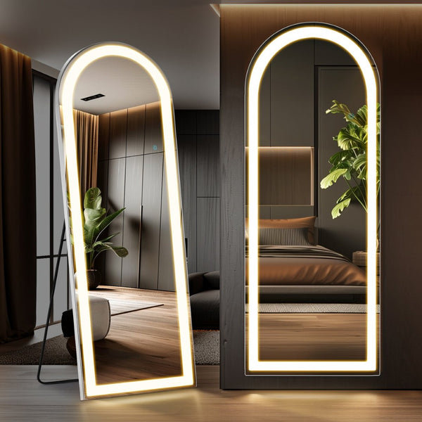 HomeRoots 71" Elegant Arched LED Frameless Full-Length Mirror – Versatile Freestanding or Wall-Mount Design 636335
