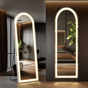 HomeRoots 63" Elegant Arch Lighted Full-Length Mirror with Adjustable LED - Versatile Freestanding & Wall-Mount 636336