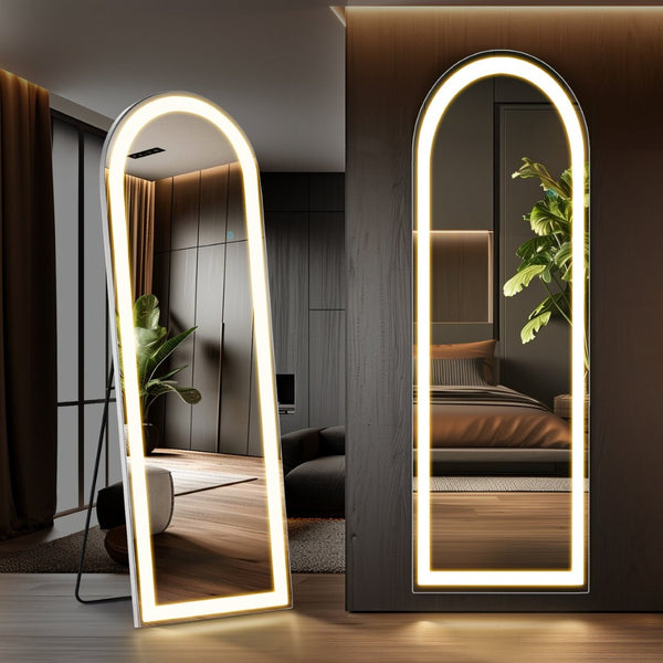 HomeRoots 63" Elegant Arch Lighted Full-Length Mirror with Adjustable LED - Versatile Freestanding & Wall-Mount 636336
