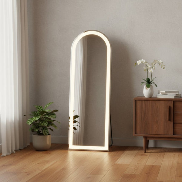 HomeRoots 63" Elegant Arch Lighted Full-Length Mirror with Adjustable LED - Versatile Freestanding & Wall-Mount 636336