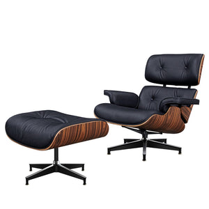 HomeRoots 28" Black and Rosewood Tufted Leather Lounge Chair & Ottoman Set - Mid-Century Comfort & Style! 636337