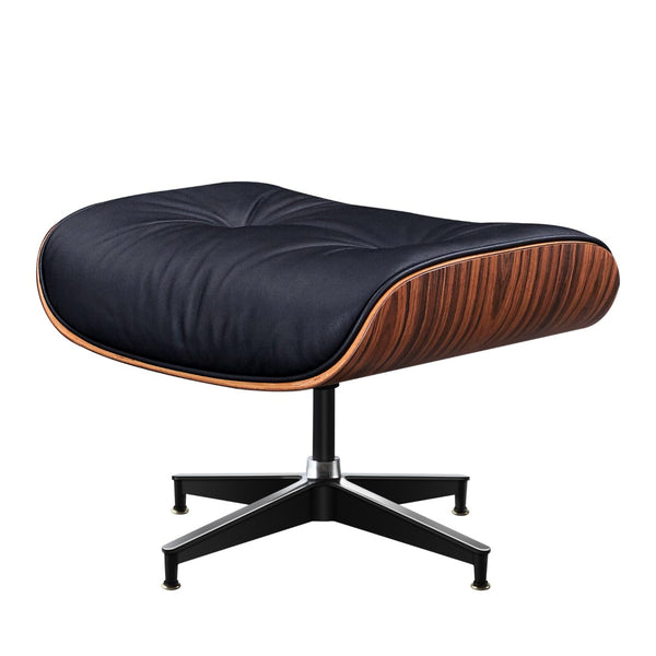 HomeRoots 28" Black and Rosewood Tufted Leather Lounge Chair & Ottoman Set - Mid-Century Comfort & Style! 636337