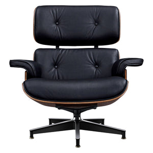 HomeRoots 28" Black and Rosewood Tufted Leather Lounge Chair & Ottoman Set - Mid-Century Comfort & Style! 636337
