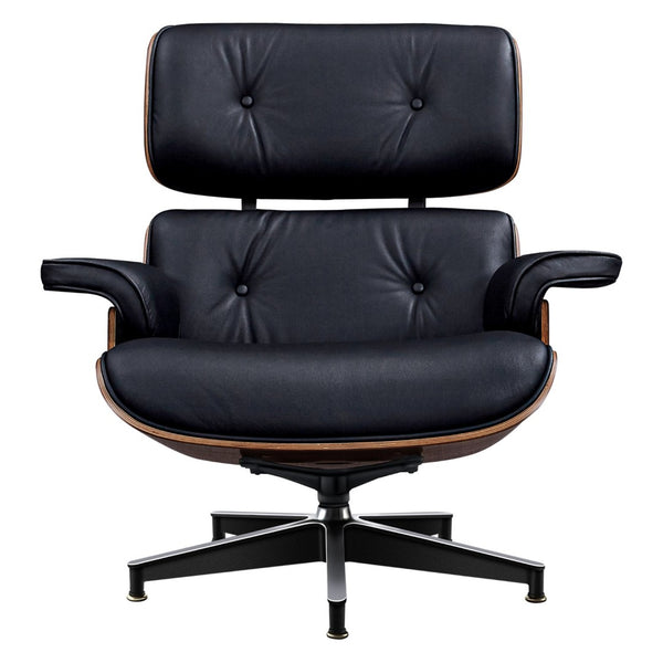 HomeRoots 28" Black and Rosewood Tufted Leather Lounge Chair & Ottoman Set - Mid-Century Comfort & Style! 636337