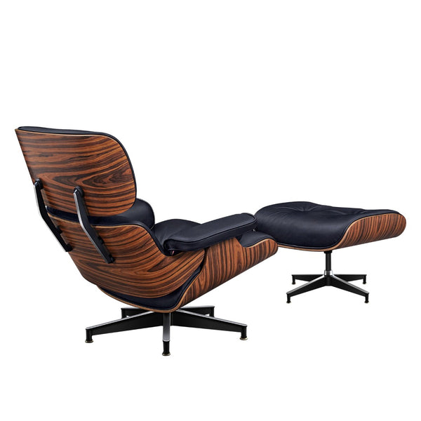 HomeRoots 28" Black and Rosewood Tufted Leather Lounge Chair & Ottoman Set - Mid-Century Comfort & Style! 636337