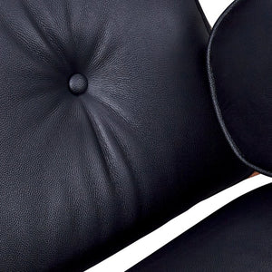 HomeRoots 28" Black and Rosewood Tufted Leather Lounge Chair & Ottoman Set - Mid-Century Comfort & Style! 636337