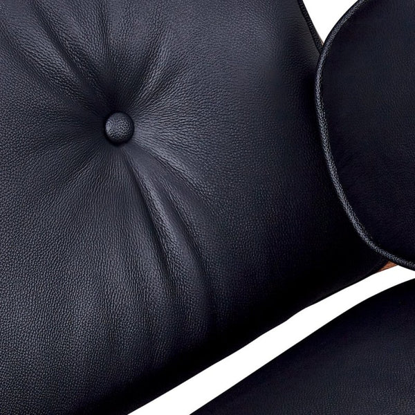 HomeRoots 28" Black and Rosewood Tufted Leather Lounge Chair & Ottoman Set - Mid-Century Comfort & Style! 636337