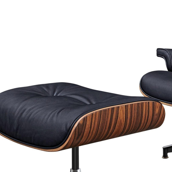 HomeRoots 28" Black and Rosewood Tufted Leather Lounge Chair & Ottoman Set - Mid-Century Comfort & Style! 636337