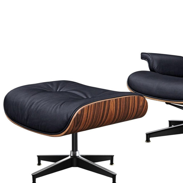 HomeRoots 28" Black and Rosewood Tufted Leather Lounge Chair & Ottoman Set - Mid-Century Comfort & Style! 636337