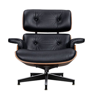 HomeRoots 28" Elegant Black Leather Lounge Chair with Ottoman - Mid-Century Modern Design, Swivel Comfort & Style 636338
