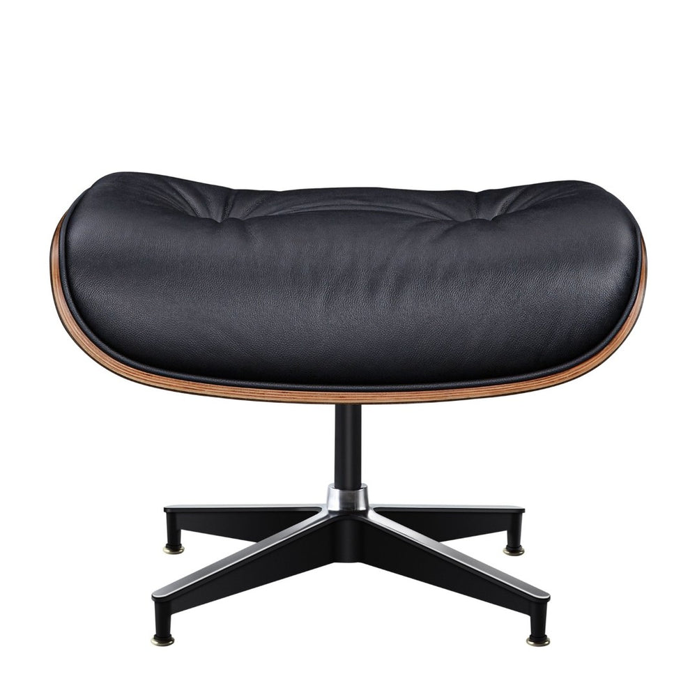 HomeRoots 28" Elegant Black Leather Lounge Chair with Ottoman - Mid-Century Modern Design, Swivel Comfort & Style 636338