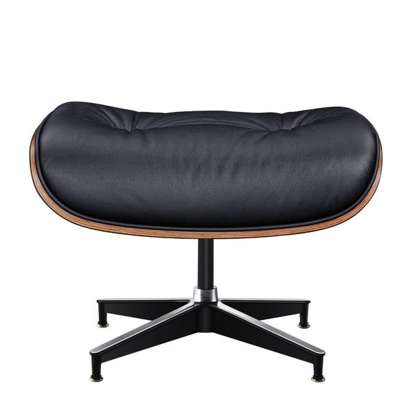 HomeRoots 28" Elegant Black Leather Lounge Chair with Ottoman - Mid-Century Modern Design, Swivel Comfort & Style 636338