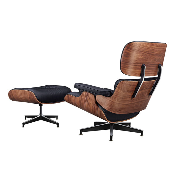 HomeRoots 28" Elegant Black Leather Lounge Chair with Ottoman - Mid-Century Modern Design, Swivel Comfort & Style 636338