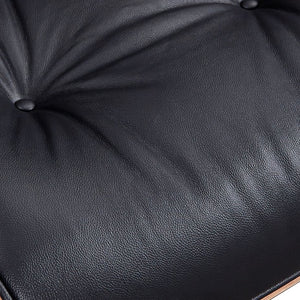 HomeRoots 28" Elegant Black Leather Lounge Chair with Ottoman - Mid-Century Modern Design, Swivel Comfort & Style 636338