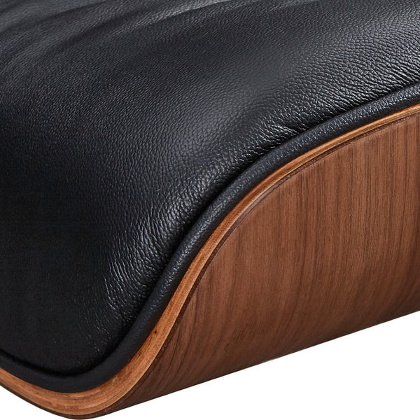 HomeRoots 28" Elegant Black Leather Lounge Chair with Ottoman - Mid-Century Modern Design, Swivel Comfort & Style 636338